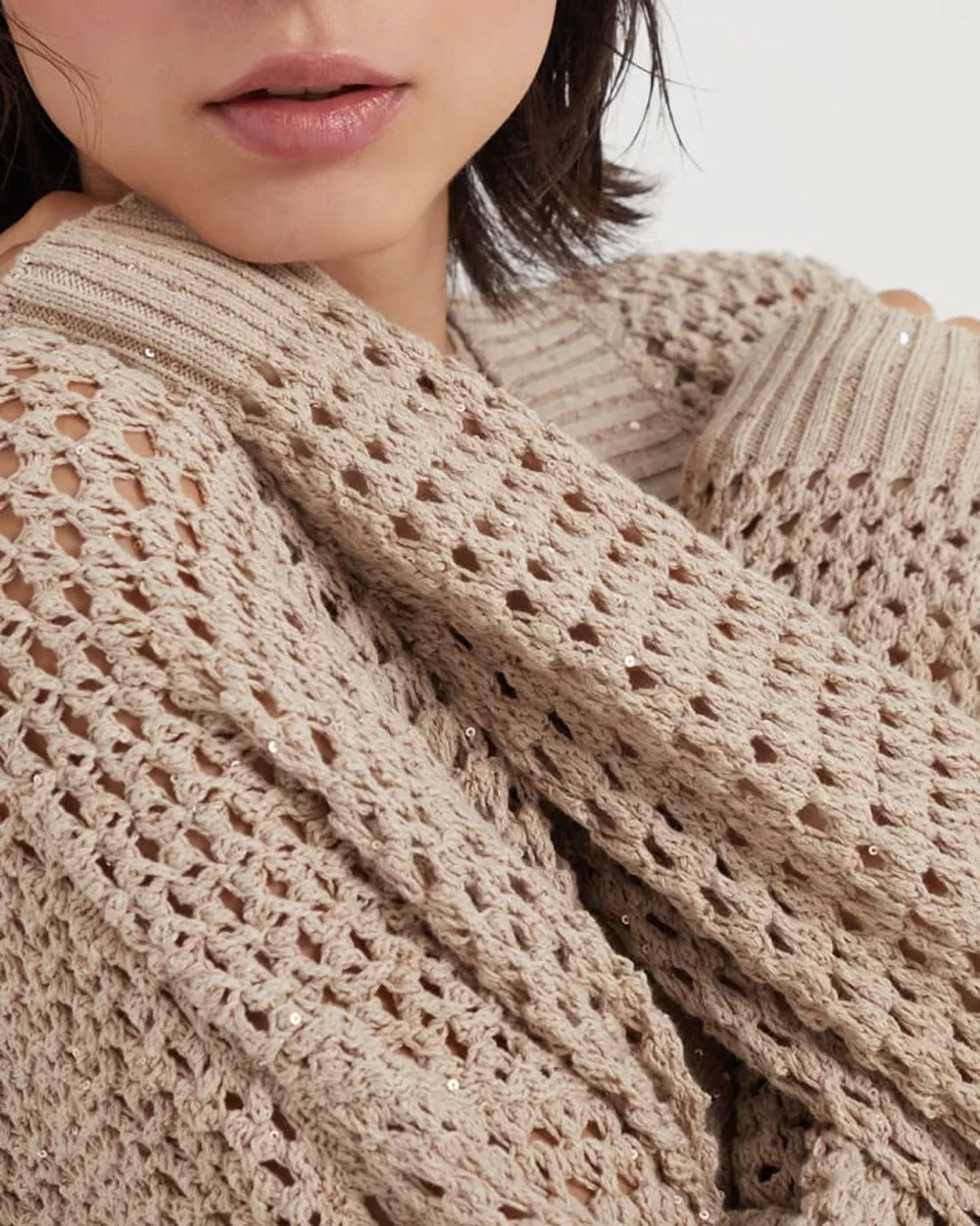 Light Brown Diamante Knit Cardigan