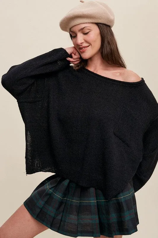 Light Weight Wide Neck Crop Pullover Knit Sweater *Online Only*