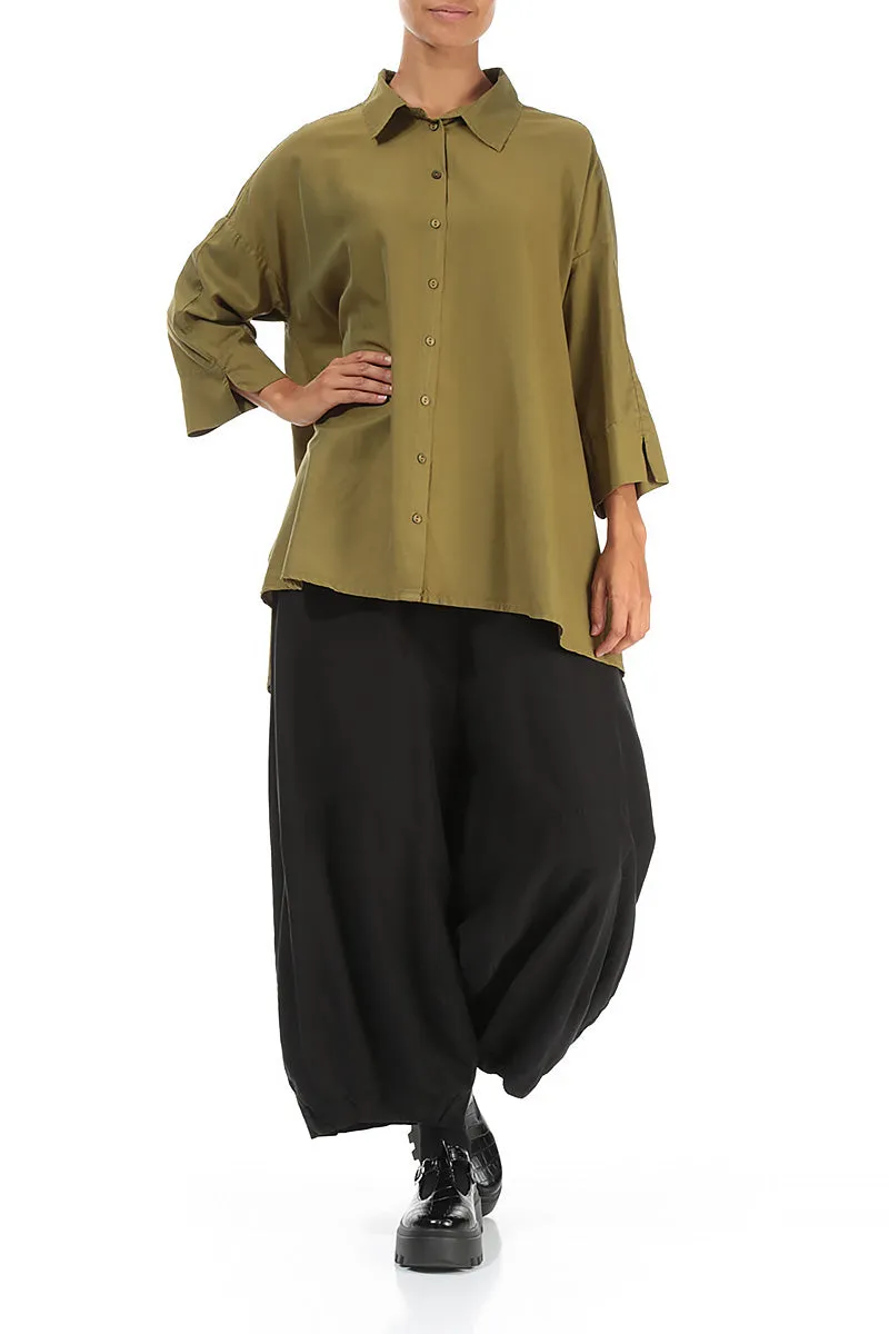 Loose Olive Silk Cotton Shirt