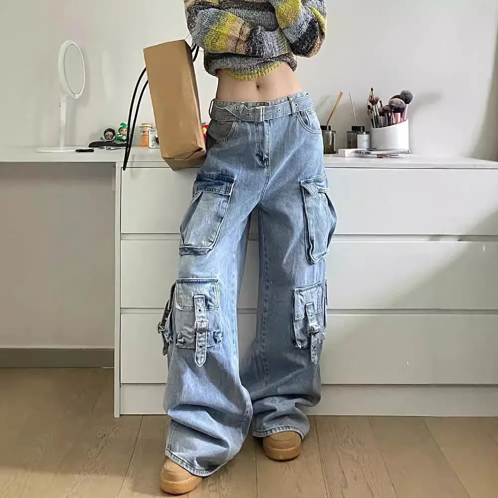 Lunivop barn jacket outfits American Street Vibe Workwear Wide-Leg Jeans Men's and Women's Multi-Pocket High Waist Loose Drop-down Mop Pants