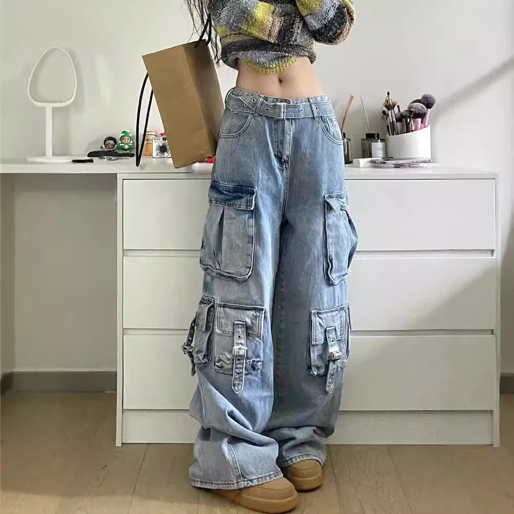 Lunivop barn jacket outfits American Street Vibe Workwear Wide-Leg Jeans Men's and Women's Multi-Pocket High Waist Loose Drop-down Mop Pants