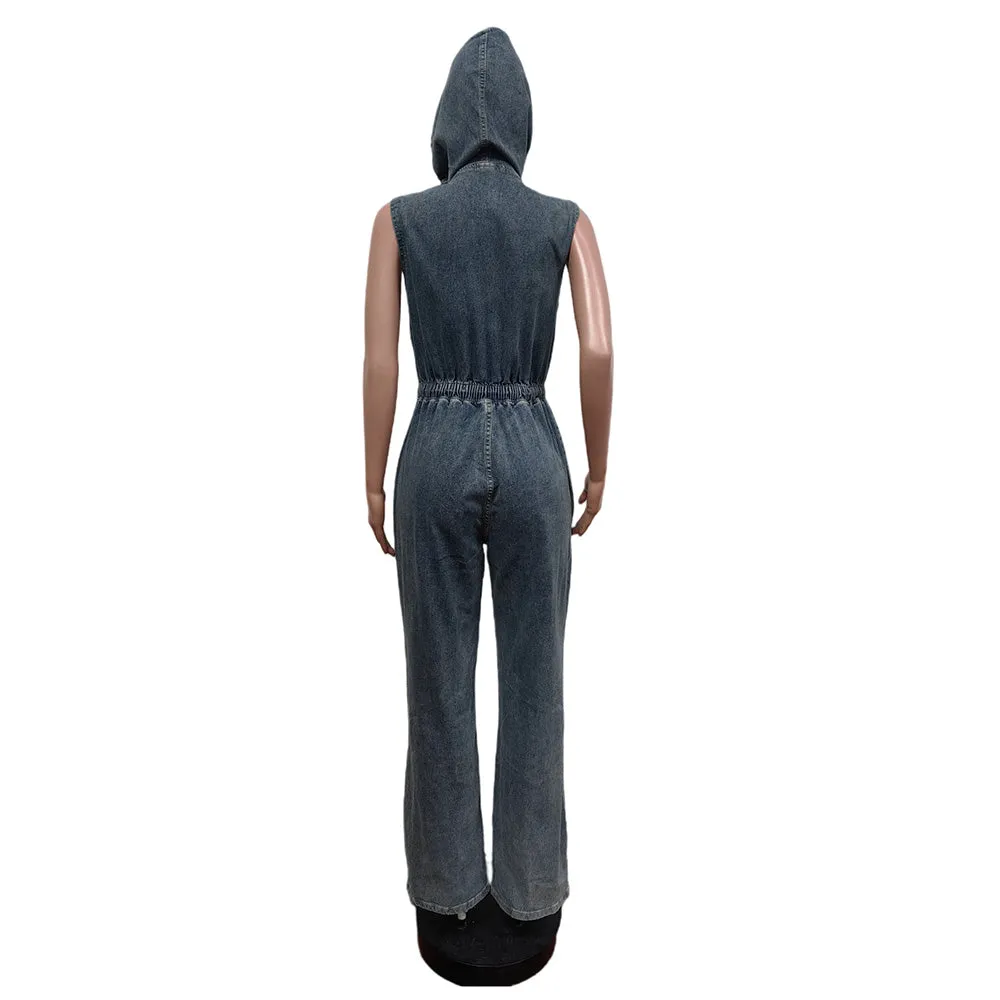 MALYBGG Women Drawstring Waist Multipocket Hooded Cargo Jumpsuit 88582LY