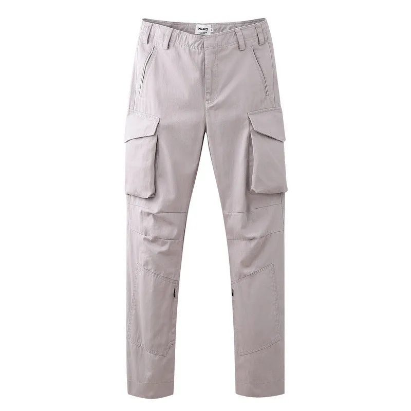 Man Fall Outfits Cargo Pants Multi-Pocket Retro Back Zipper Vibe Overalls Cargo Casual Trousers