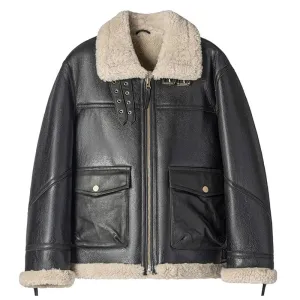 Mens Best Winter Black Shearling B3 Bomber Leather Jacket