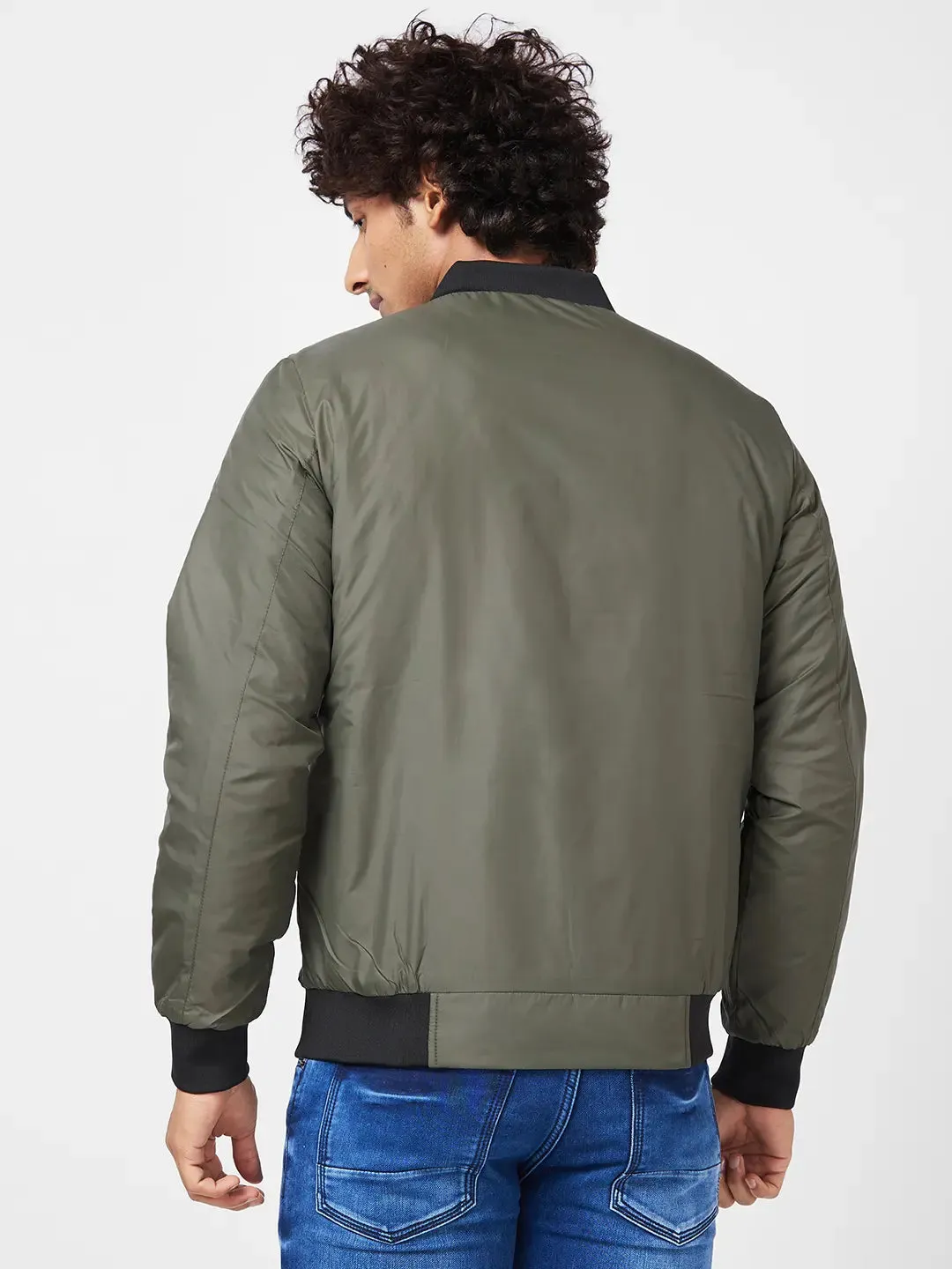 Mens Puffer Reversible Jacket With Contrast Slip Patch On Reverse Side