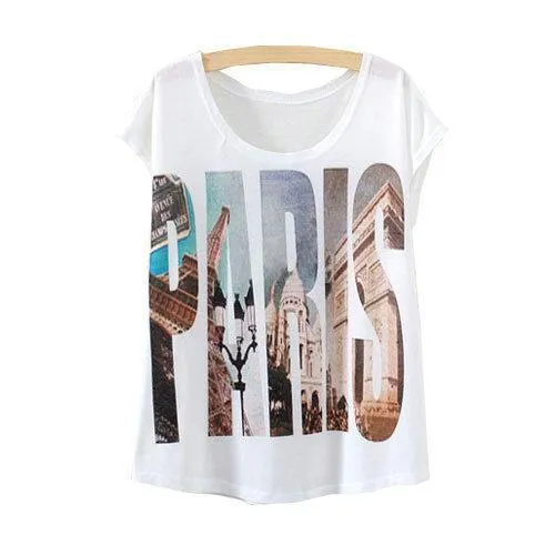 Paris Letter Printed Short Sleeve Tees