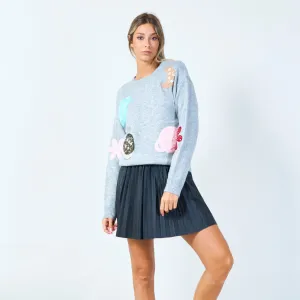 Planet and moon applique sweater wholesale