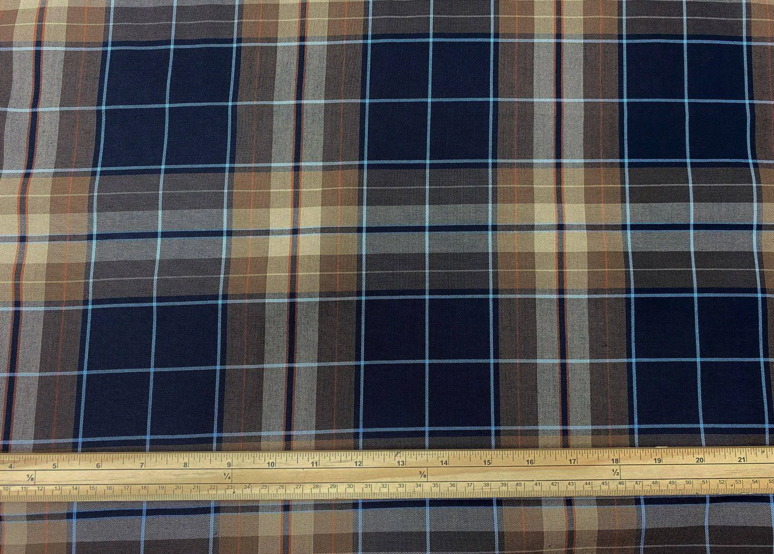 Poly Viscose Tartan - Navy/Brown