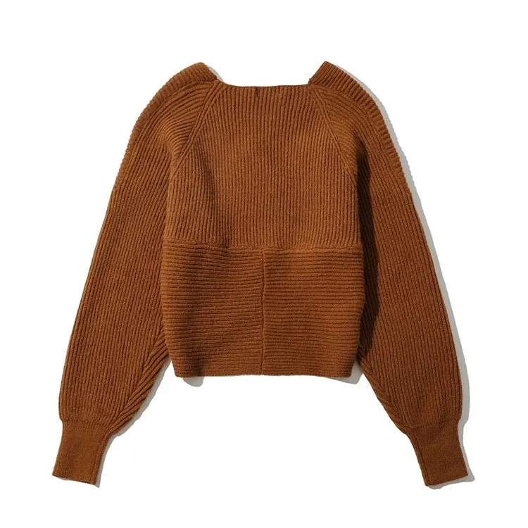 Pre Order:  Cross Wrap Knitted Cropped Sweater