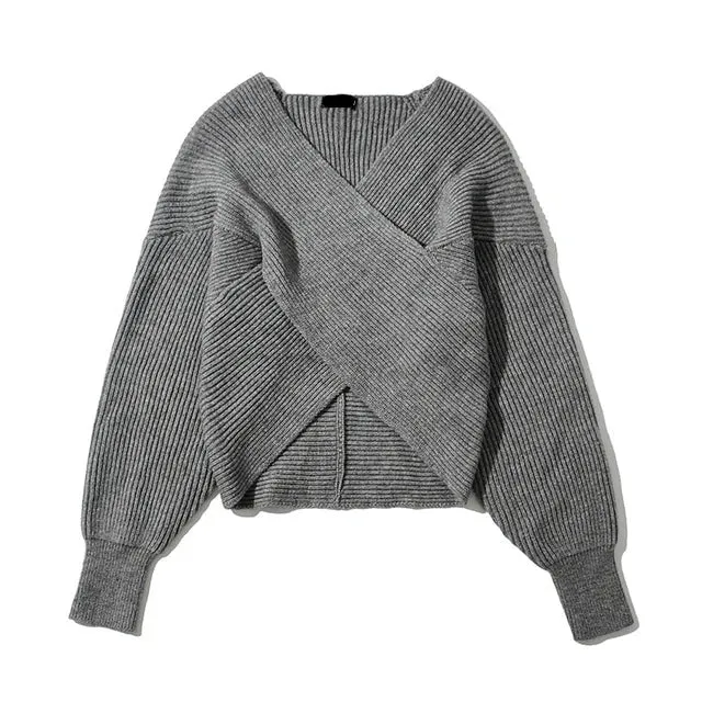 Pre Order:  Cross Wrap Knitted Cropped Sweater