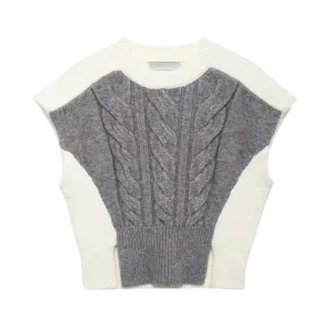 Pre Order: Drawstring Patterned Loose Fit Cable Knit Vest