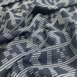 Premium Blue Geometrical Silver Dobby Embroidery Cotton Fabric