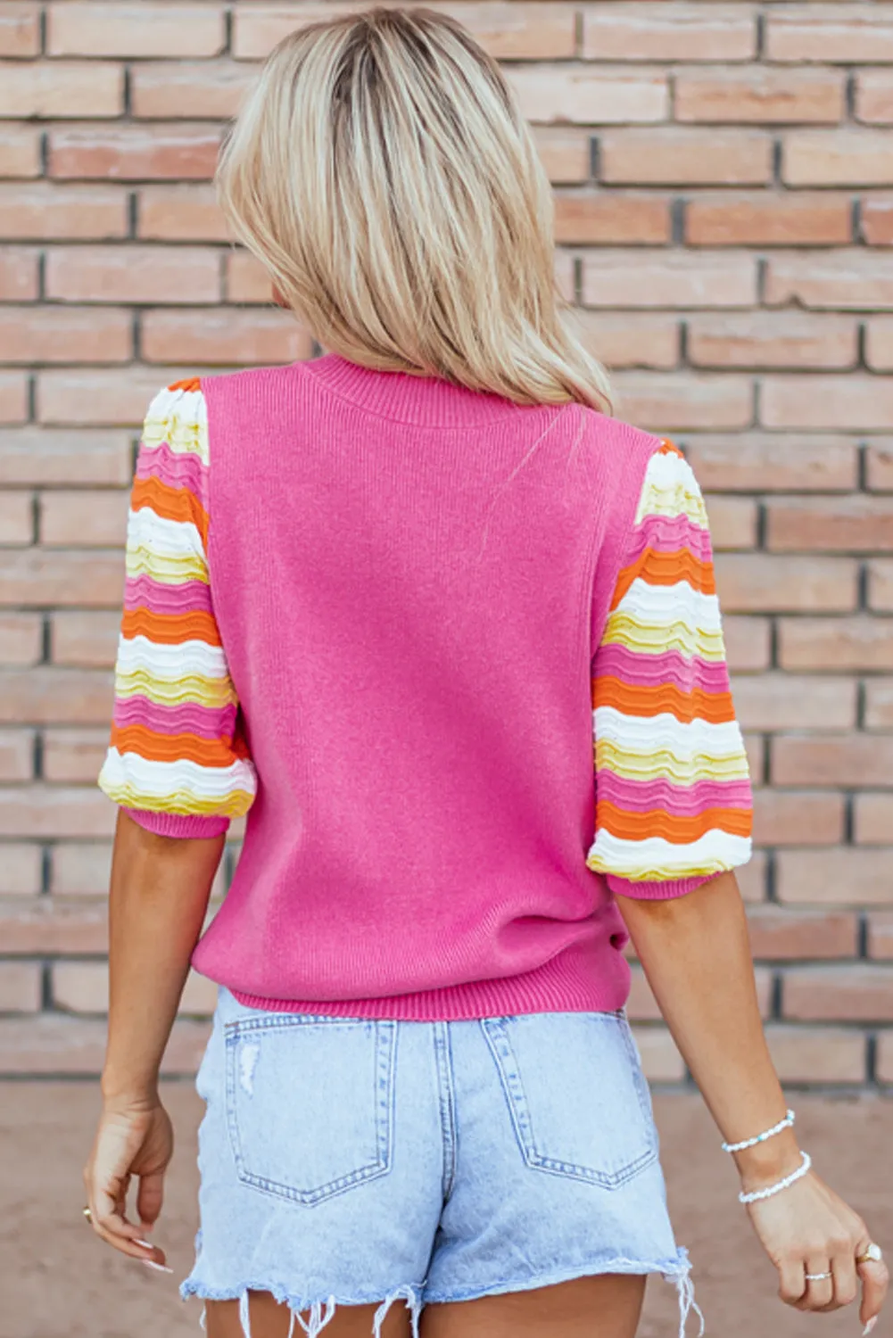 Ribbed Knit Contrast Sleeve Sweater Top