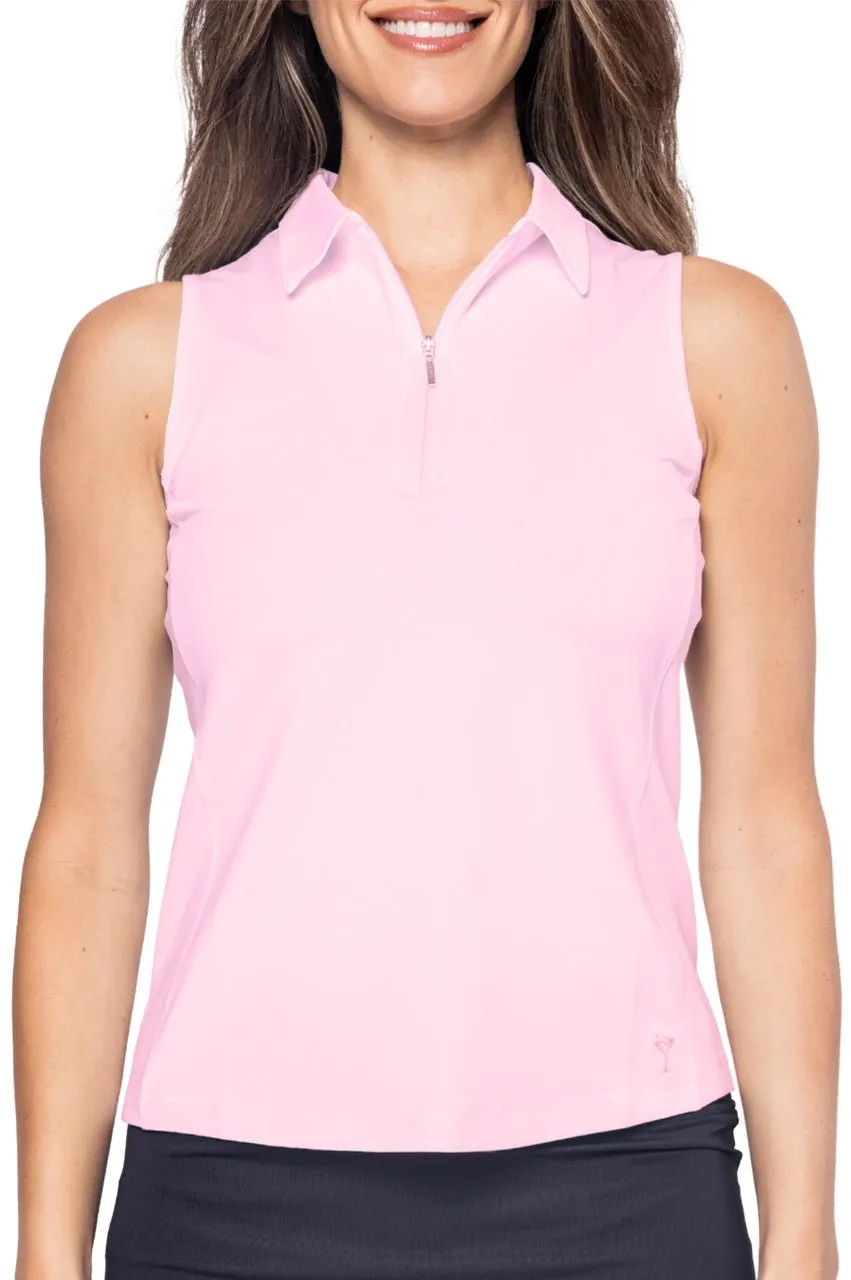 Rose Pink Sleeveless Zip Polo