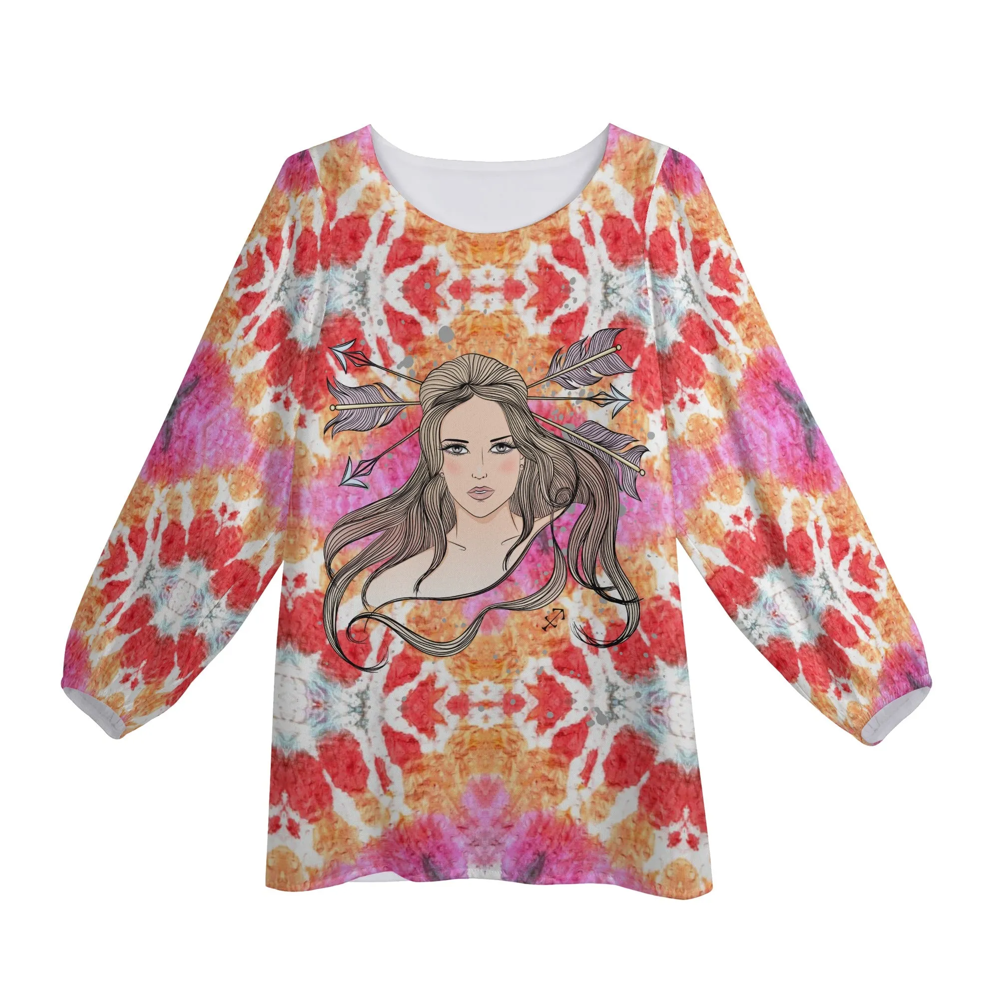 Sagittarius Woman Zodiac Sign Long Sleeve Chiffon Blouse Inspired by Astrology and Horoscope