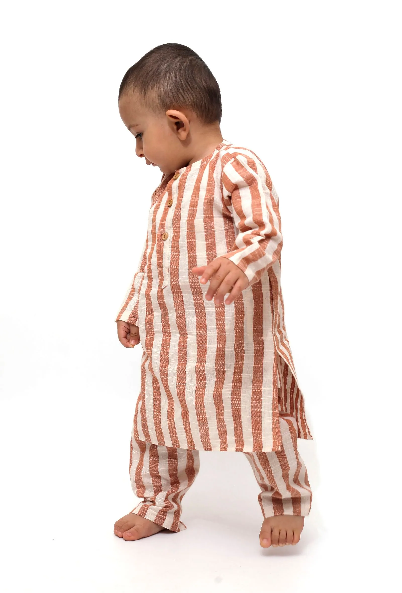 Set of 2 - Piglet Tangy Orange Stripes Tunic Kurta Pajama