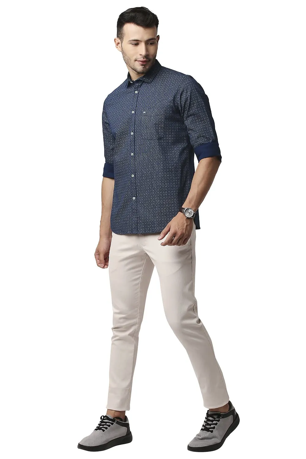 Slim Fit Twill Stretch Printed Shirt