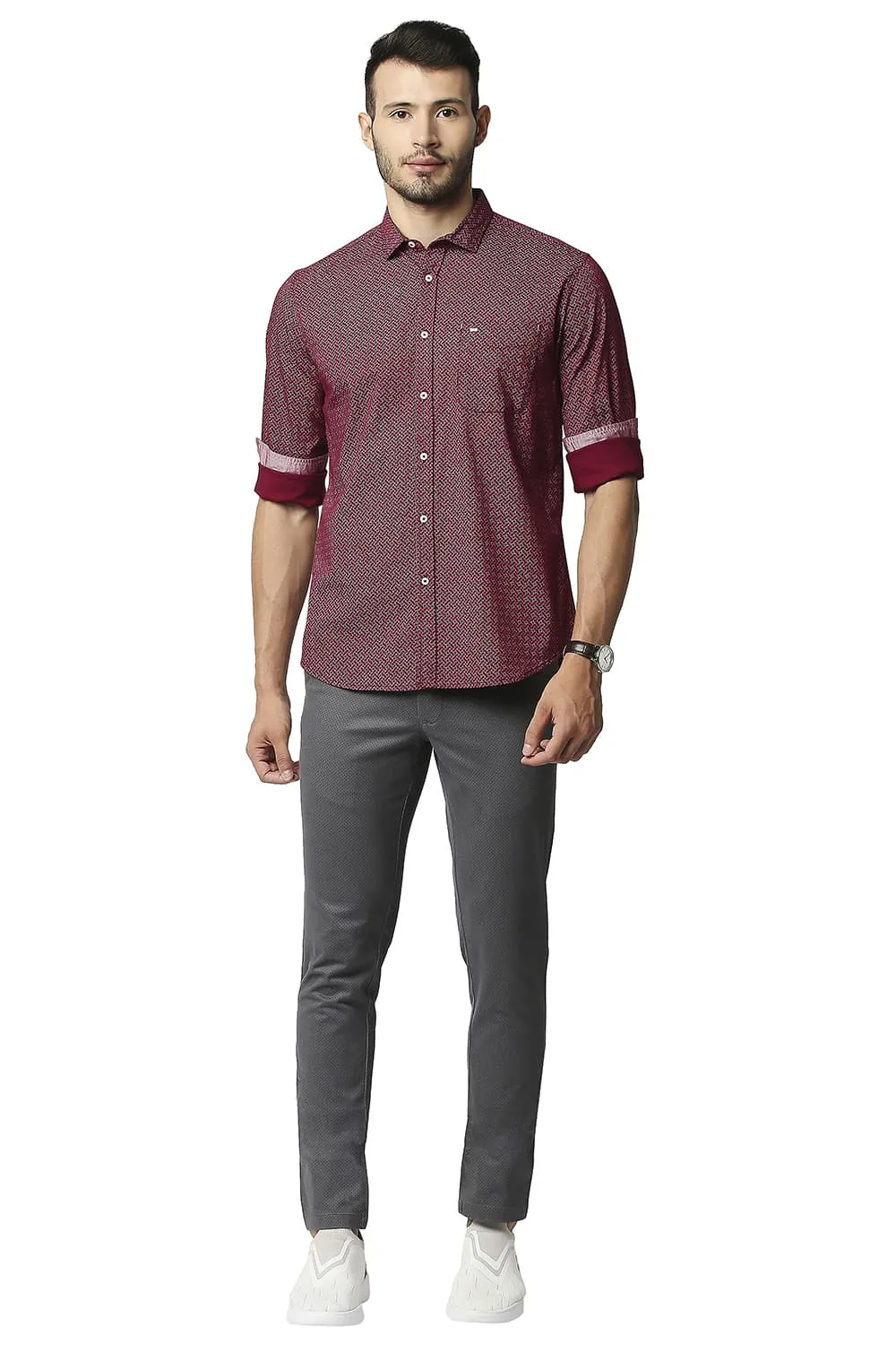 Slim Fit Twill Stretch Printed Shirt