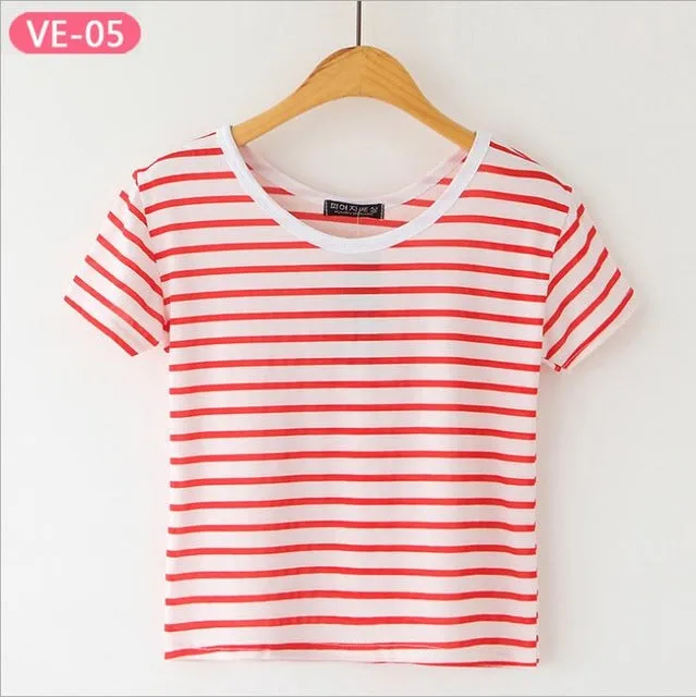 Striped Crop Top Printed Loose Short Sleeve Tees