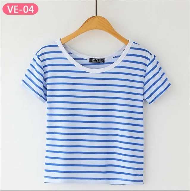 Striped Crop Top Printed Loose Short Sleeve Tees