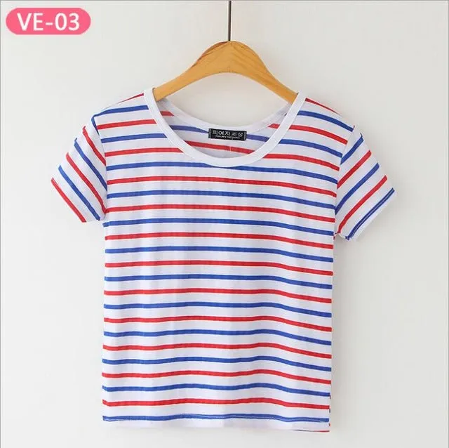 Striped Crop Top Printed Loose Short Sleeve Tees