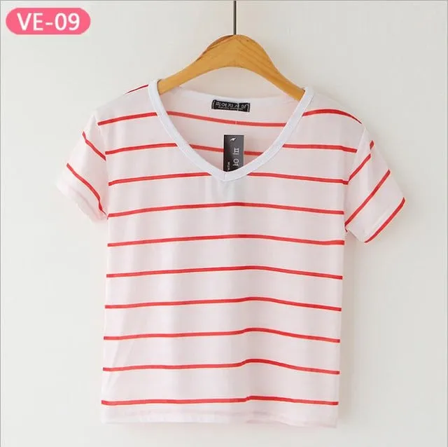 Striped Crop Top Printed Loose Short Sleeve Tees