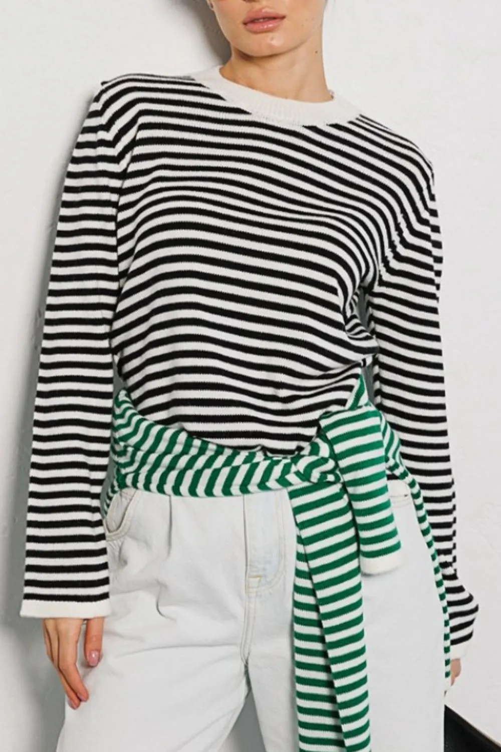 Striped Round Neck Long Sleeve Sweater