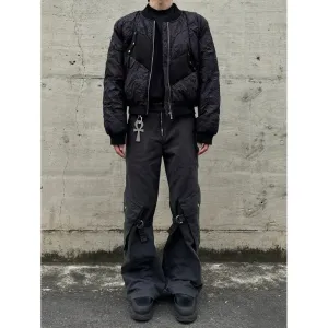 Toleet Winter Y2K Men's Street Style Outfits Pocket Lace-up Pants Loose Bullet Pants Casual Curved Knife Overalls Men