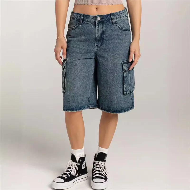 Toleet y2k outfits 2024 Summer New Street Hipster Ordinary Washed Workwear Women's Denim Straight Middle Pants