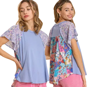 Umgee Floral Periwinkle Top