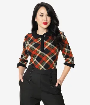 Unique Vintage 1950s Orange & Black Plaid Sara Blouse