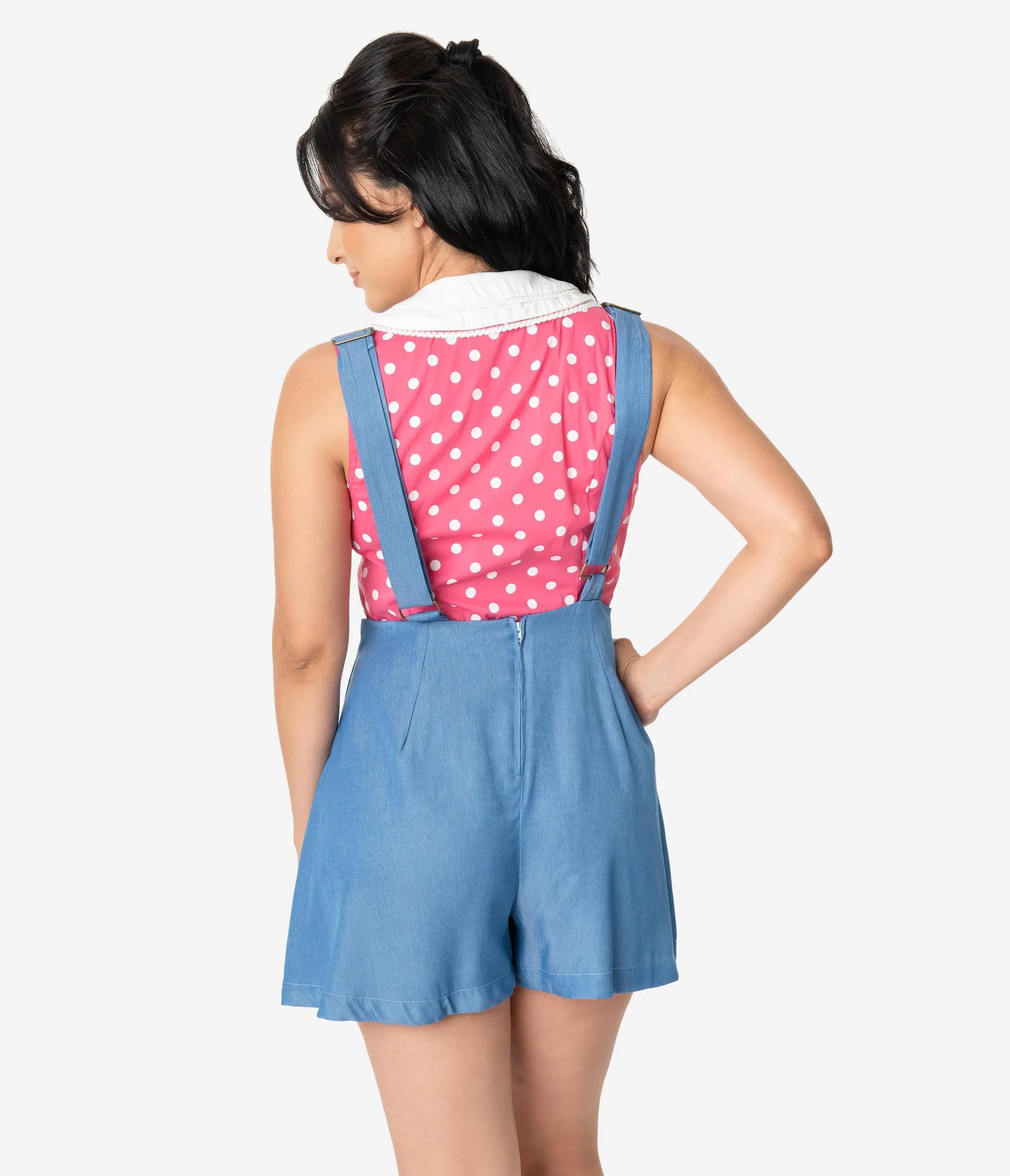 Unique Vintage Watermelon & White Polka Dot Sleeveless Tuscadero Top