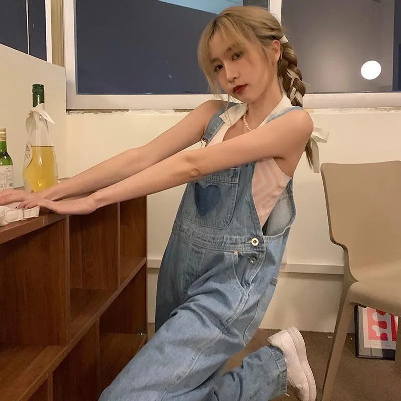 Wenkouban Women Denim Jumpsuits Sweet Vintage Spliced Japan Style Kawaii Streetwear Overalls Fashionable Loose Leisure Harajuku Students