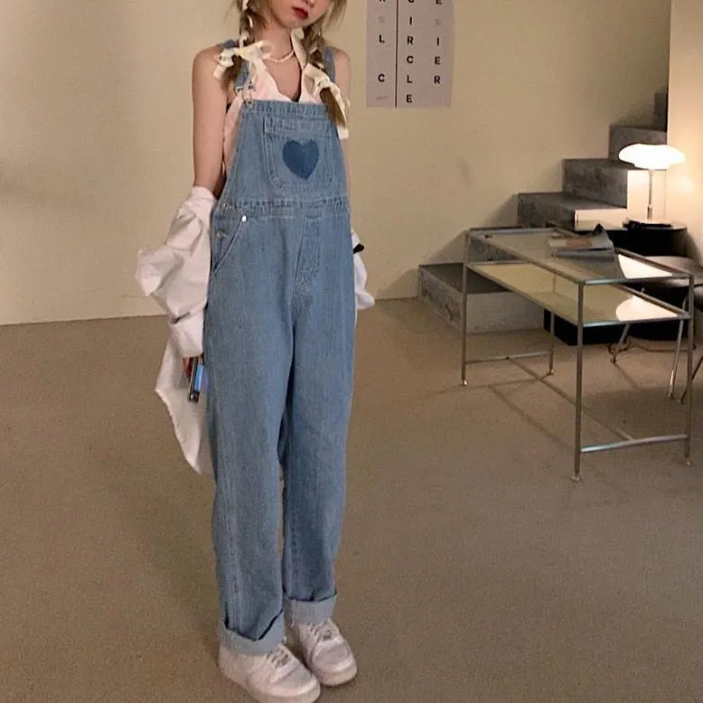 Wenkouban Women Denim Jumpsuits Sweet Vintage Spliced Japan Style Kawaii Streetwear Overalls Fashionable Loose Leisure Harajuku Students