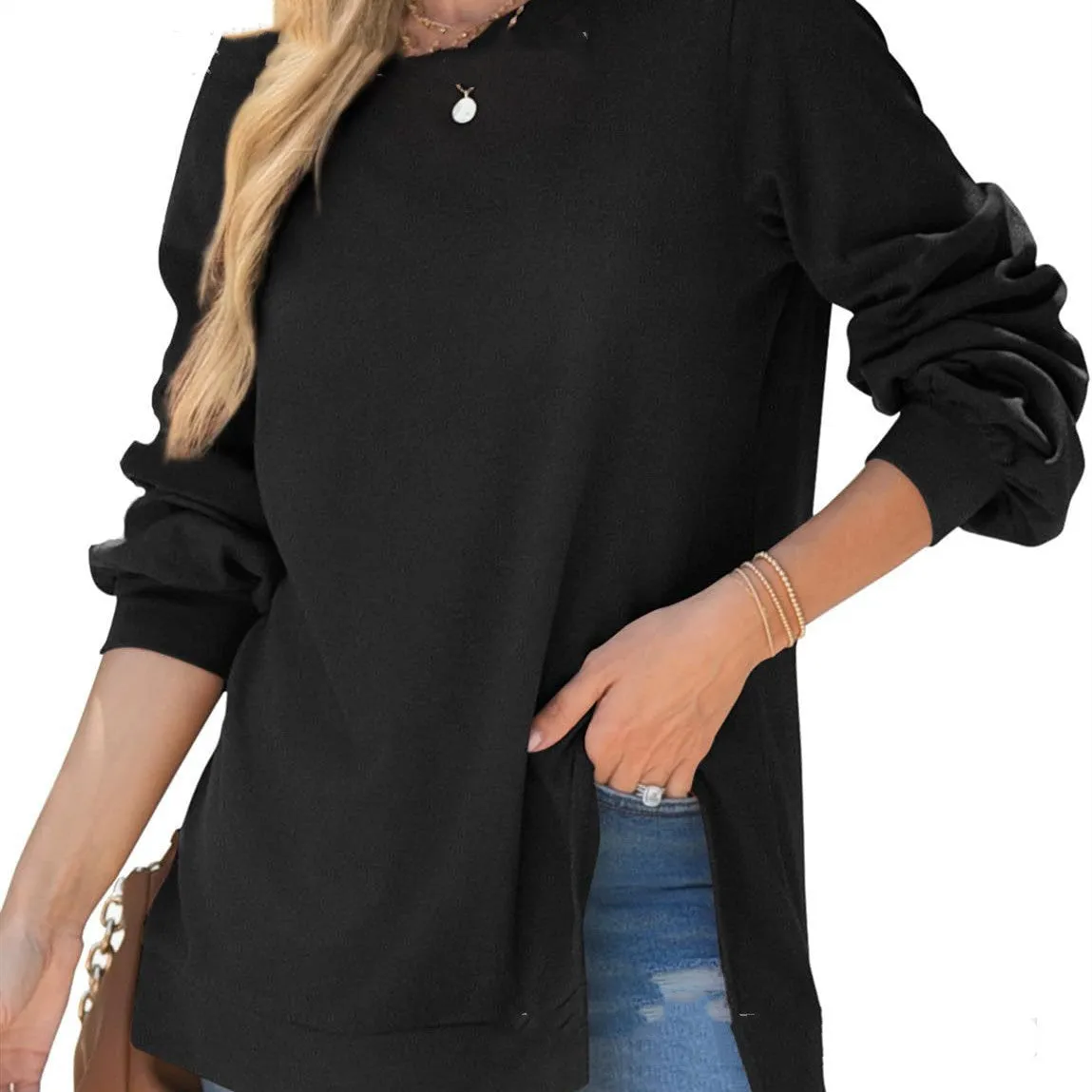 Women's Pullover Side Slit Sweater