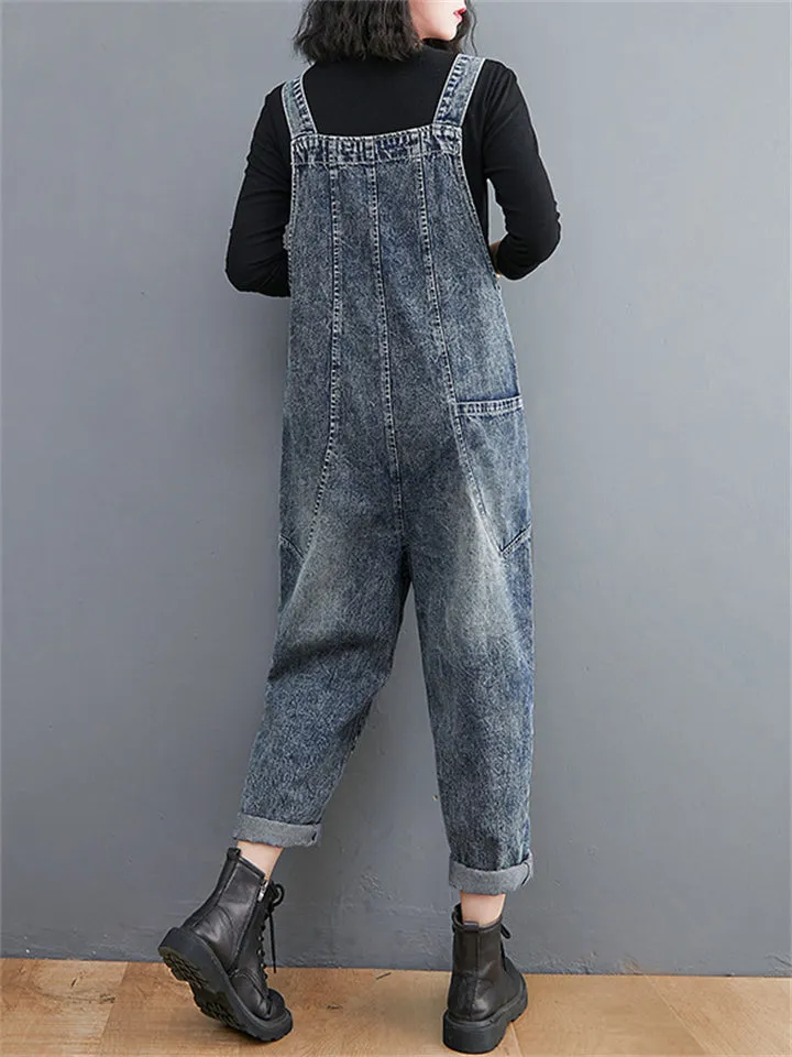 Women's Retro Large Size Jumpsuits Loose Casual Denim Overalls